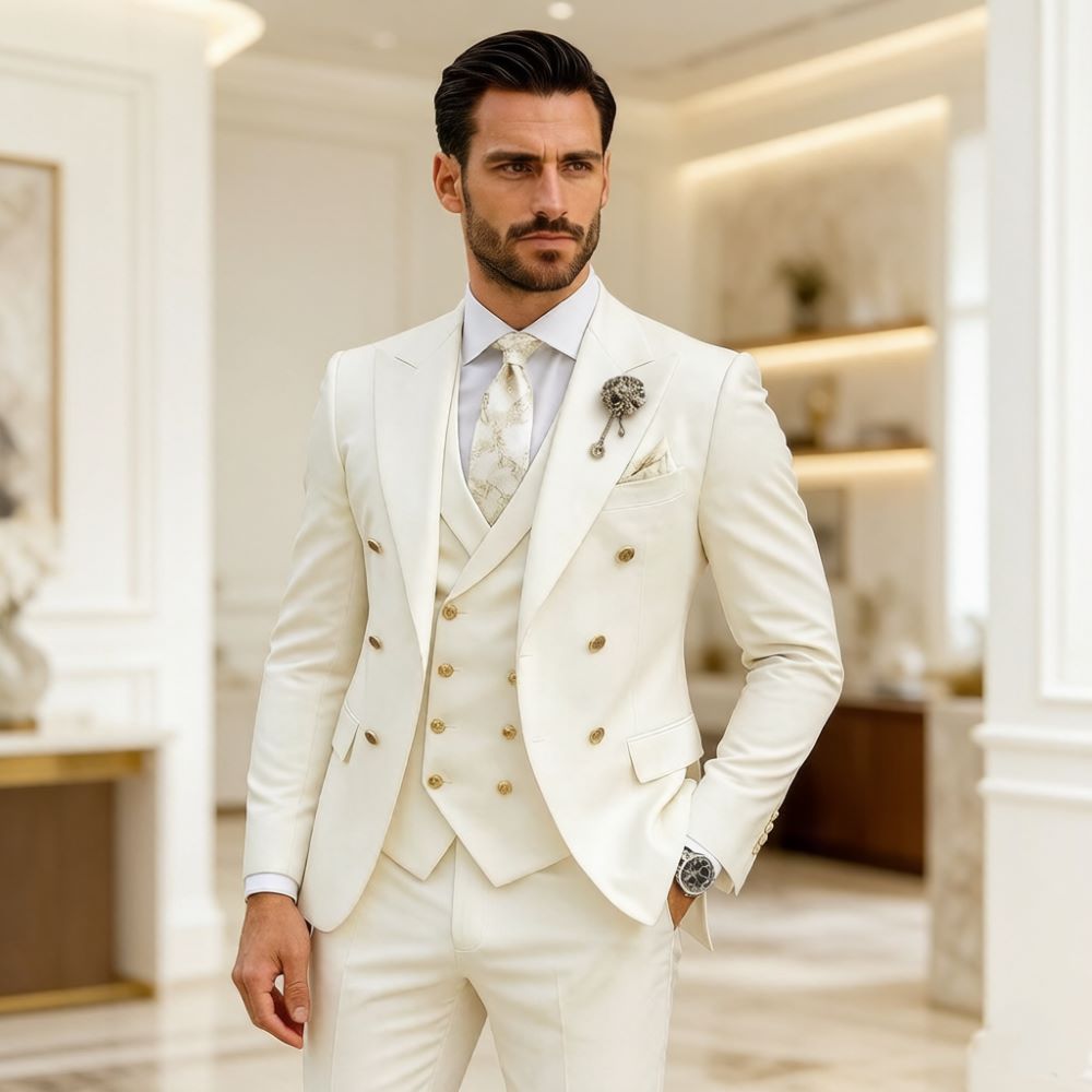 Men Formal Wear For Wedding - 남성 아이보리 웨딩 수트 슬림핏 3피스