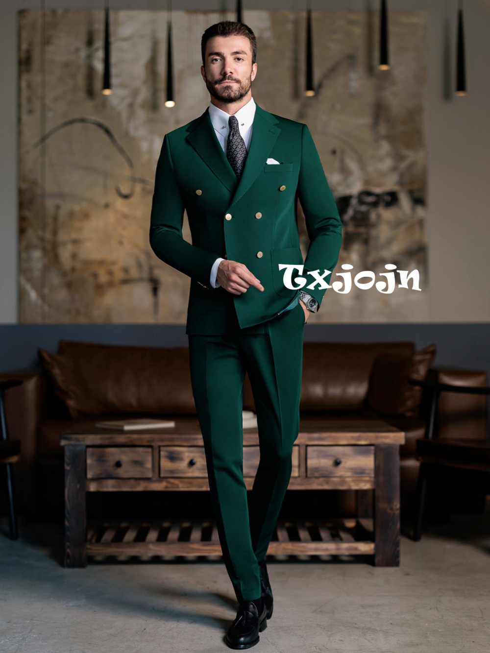 Men Formal Wear Green - 그린 정장 슬림핏 수트 2피스 자켓