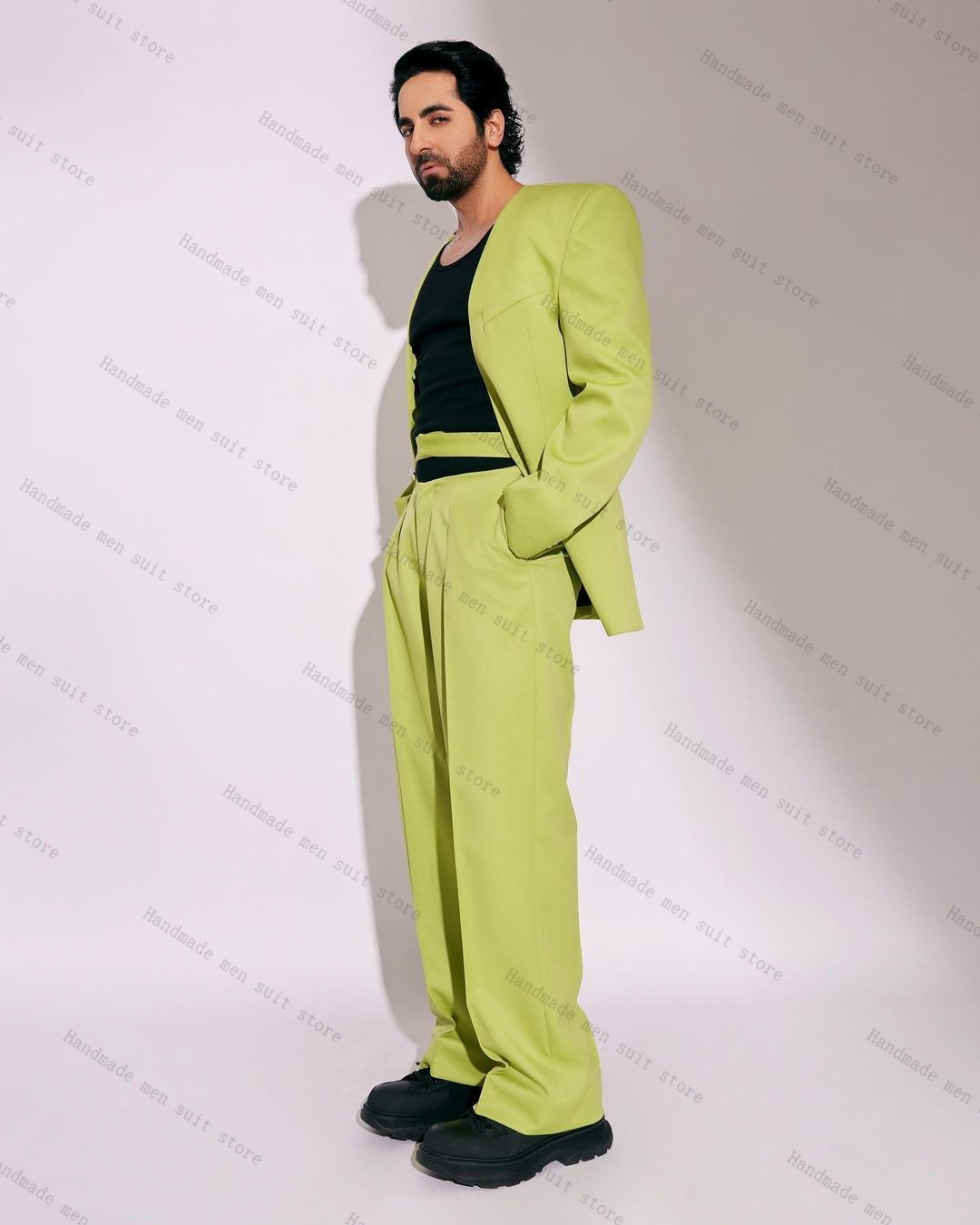 Men Formal Wear Green - 패션 그린 남성 정장 세트 2피스