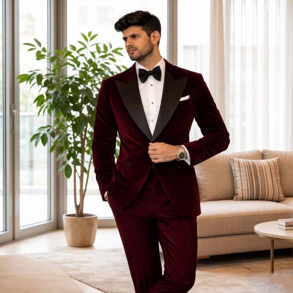 Men Formal Wear Fashion - 남성용 벨벳 슬림핏 투피스 맞춤 예복