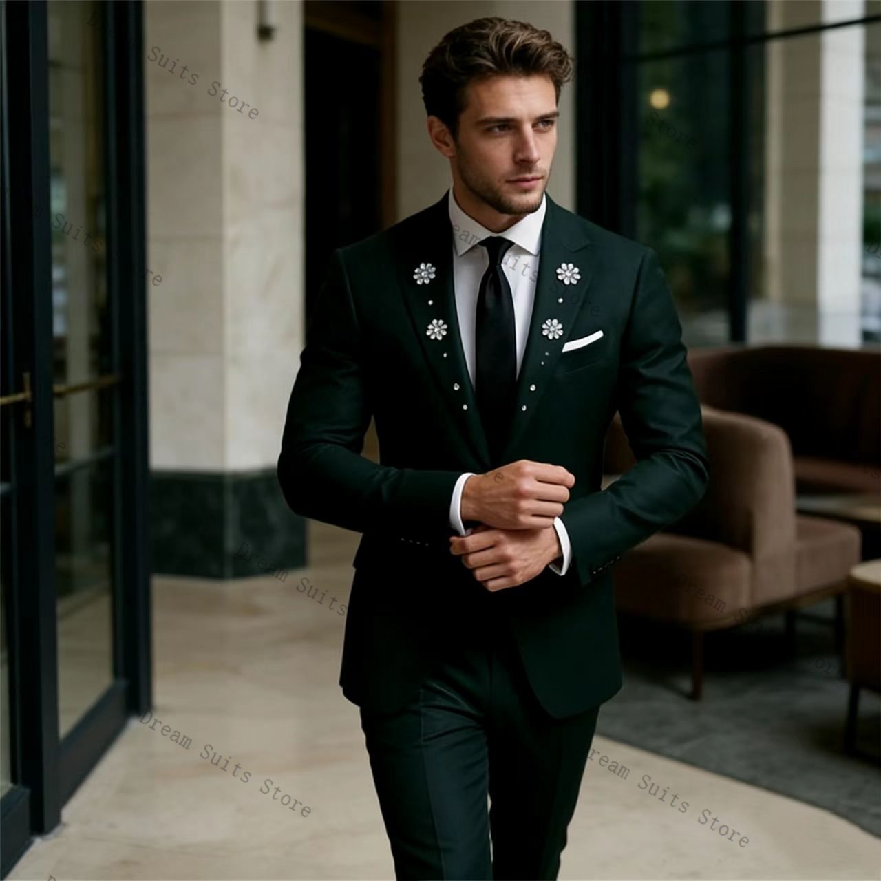 Men Formal Wear Green - 크리스탈 남성 정장 세트 2피스 그린