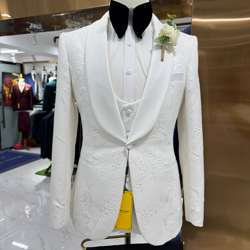 Men Formal Wear Pants - 남성 웨딩 정장 화이트 3피스 세트