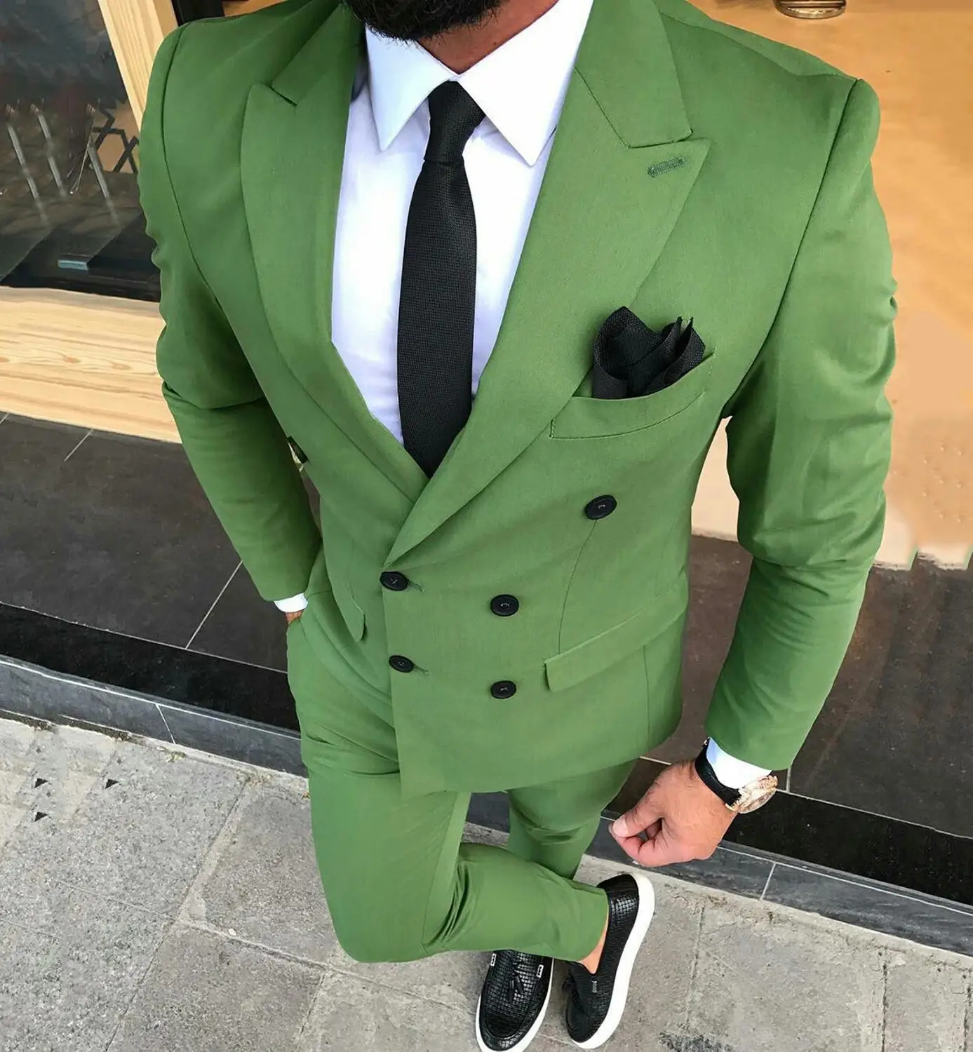 Men Formal Wear Green - 남성용 투 버튼 올리브 그린 웨딩
