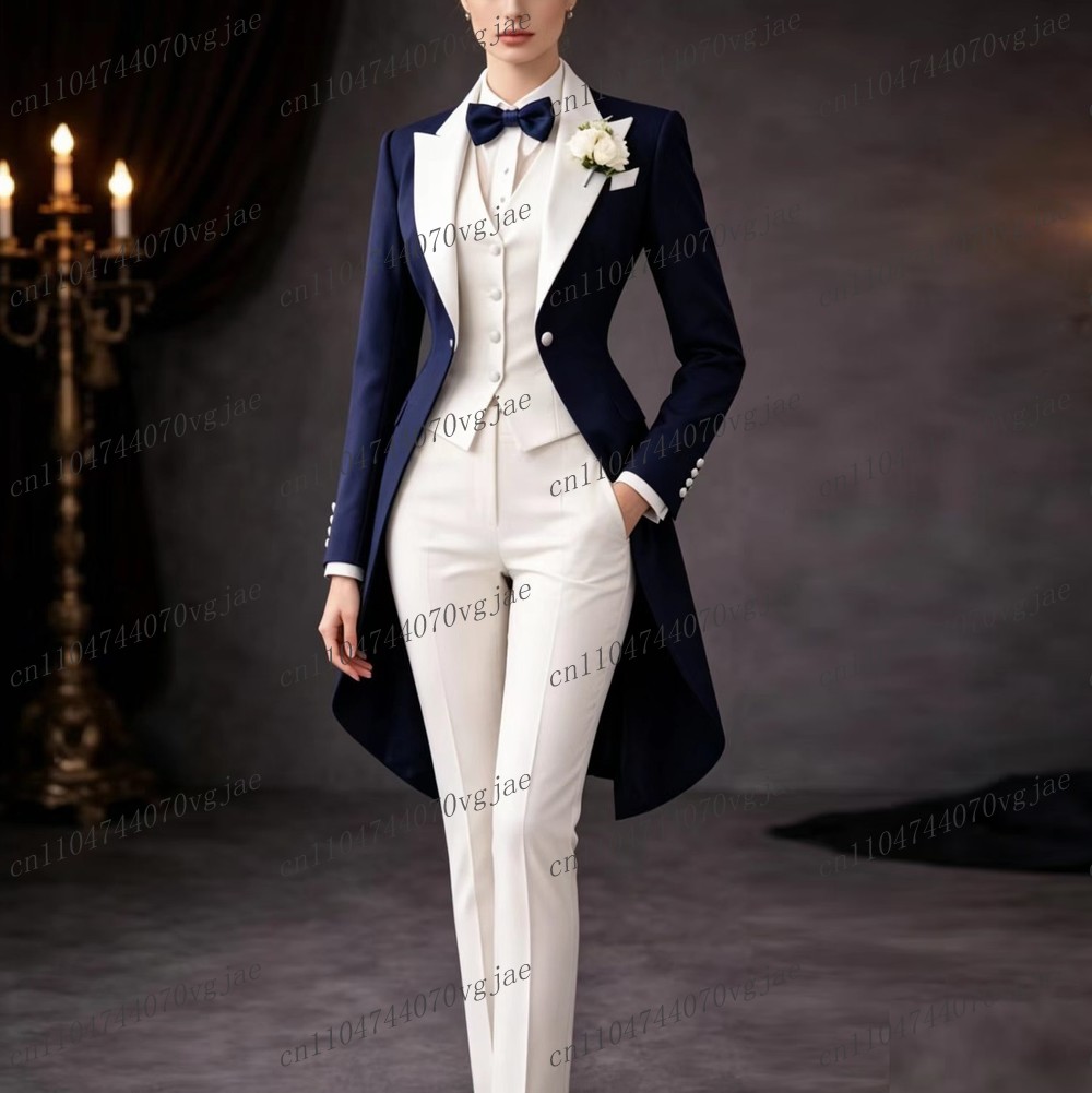 Men'S Formal Wear For A Wedding - 네이비 블루와 화이트 롱 여성 정장,