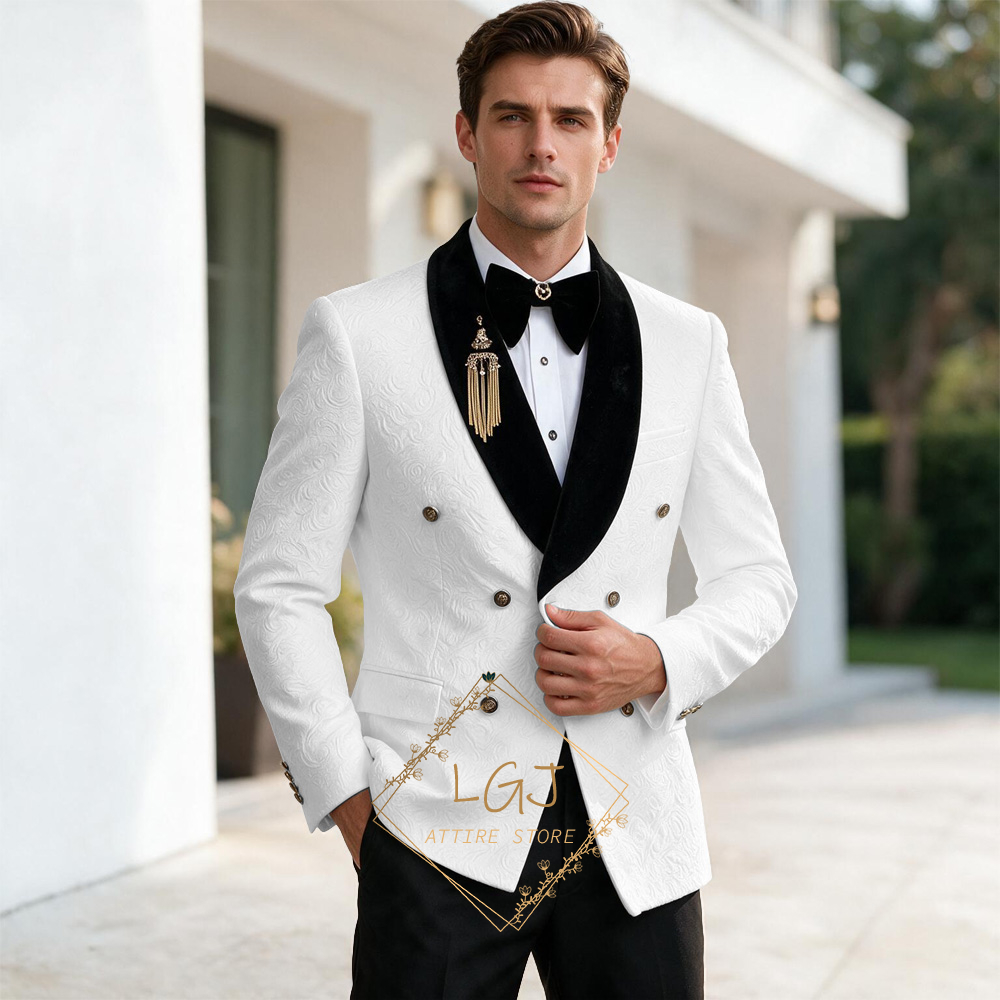 Men'S Formal Dinner Wear - 럭셔리 남성용 2피스 엠보싱 자카드 디너