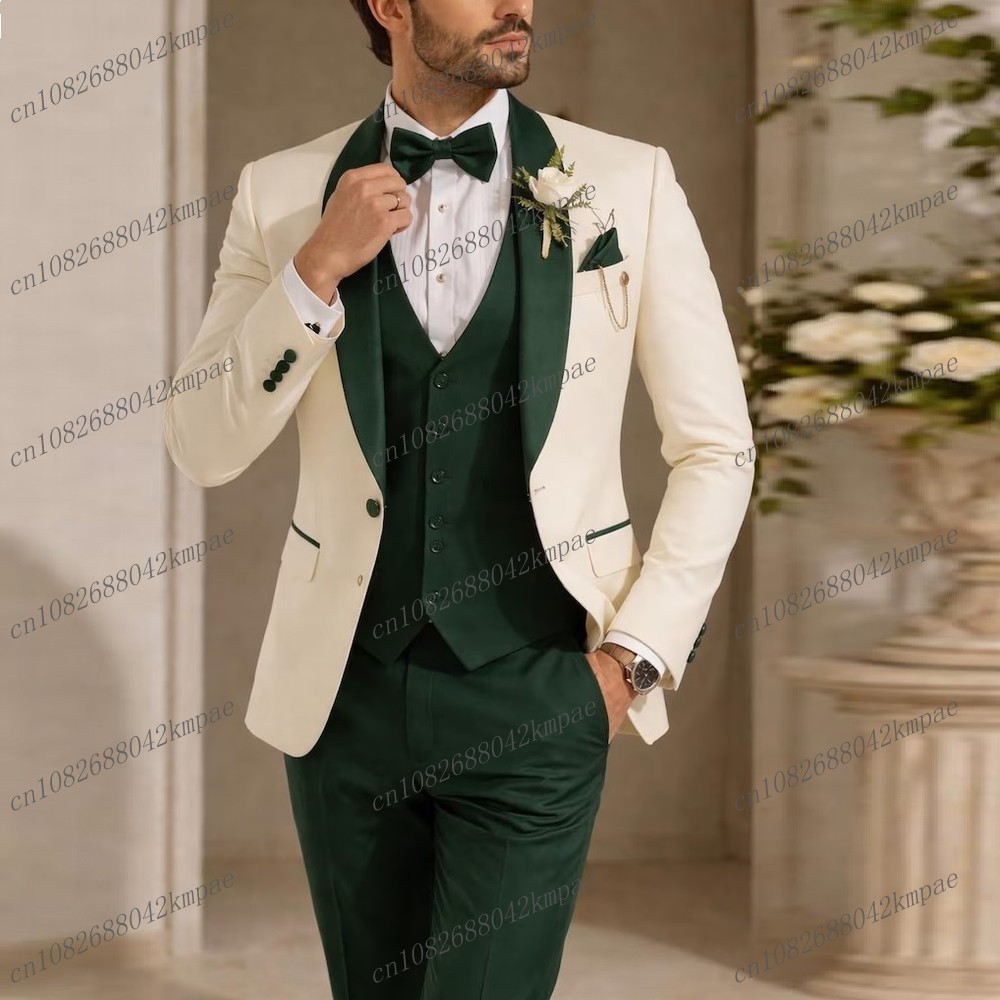 Men'S Formal Wear For A Wedding - 새로운 아이보리 및 짙은 녹색 정장