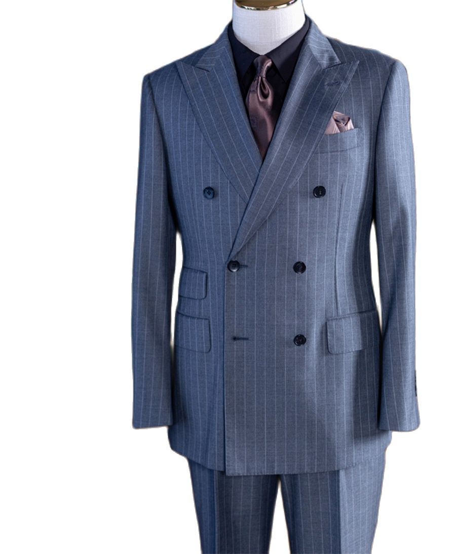 Men Formal Wear With Blazer - 그레이 스트라이프 더블 브레스트 클래식 남성