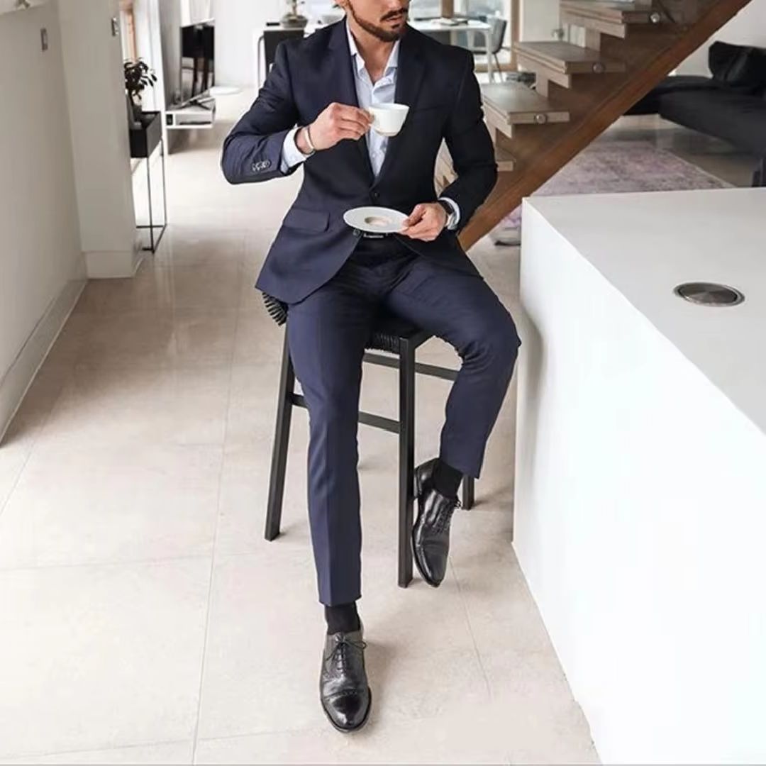 Men'S Formal Dinner Wear - 네이비 블루 2피스 남성 턱시도 정장,
