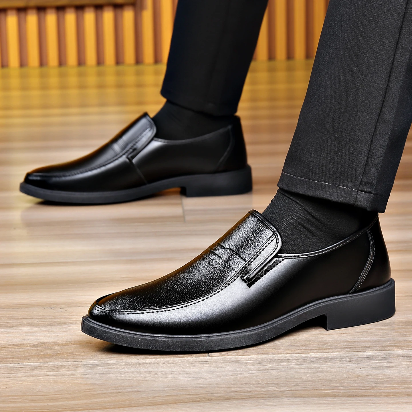Formal Men Daily Wear Shoes - 남성용 슬립온 비즈니스 가죽 구두 블랙
