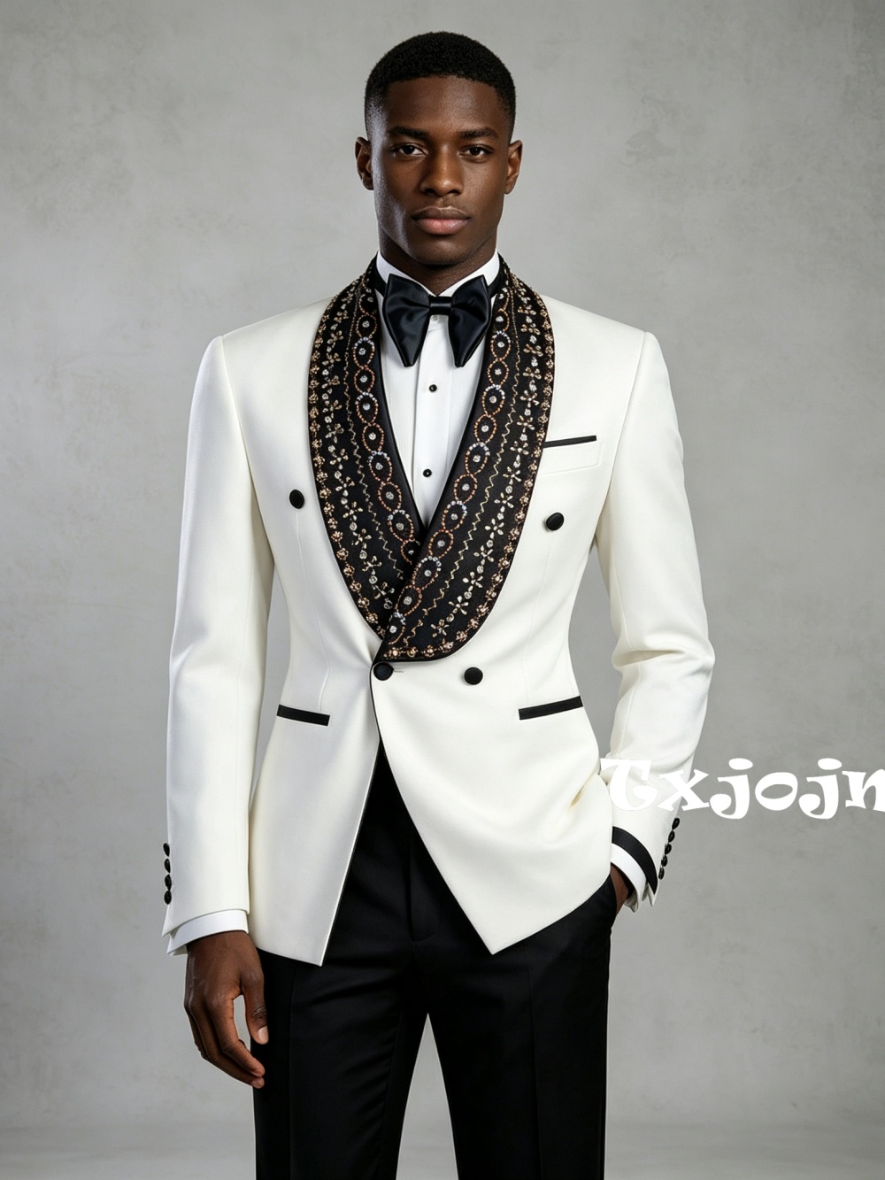 Men Formal Wear For Wedding - 더블 브레스티드 남성용 골드 비즈 수트