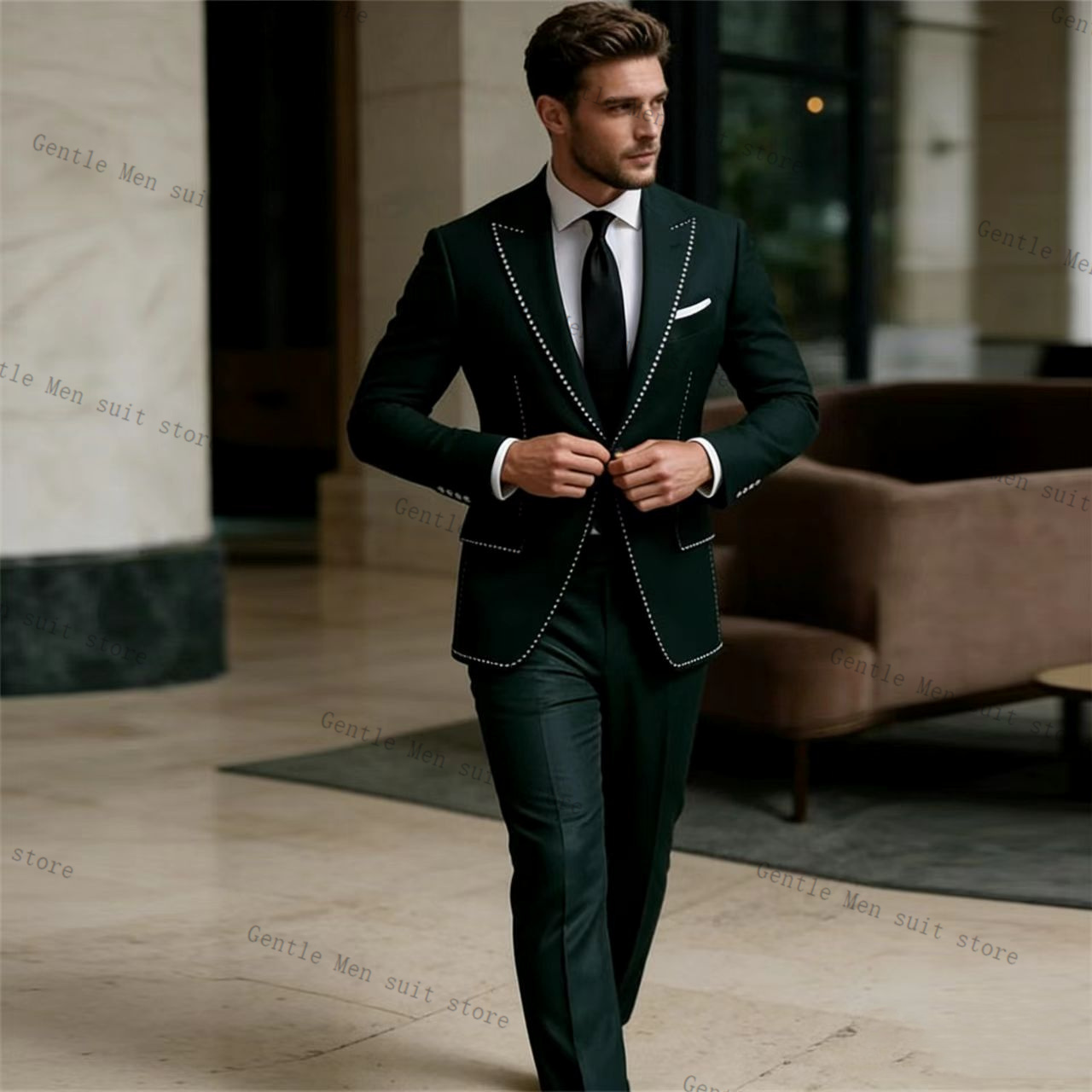 Men Formal Wear Green - 크리스탈 럭셔리 그린 남성 정장 세트