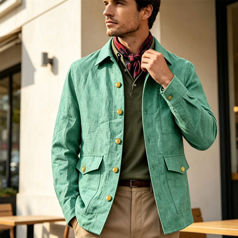 Men'S Style Formal Wear - 빈티지 남성 린넨 재킷 라펠 칼라