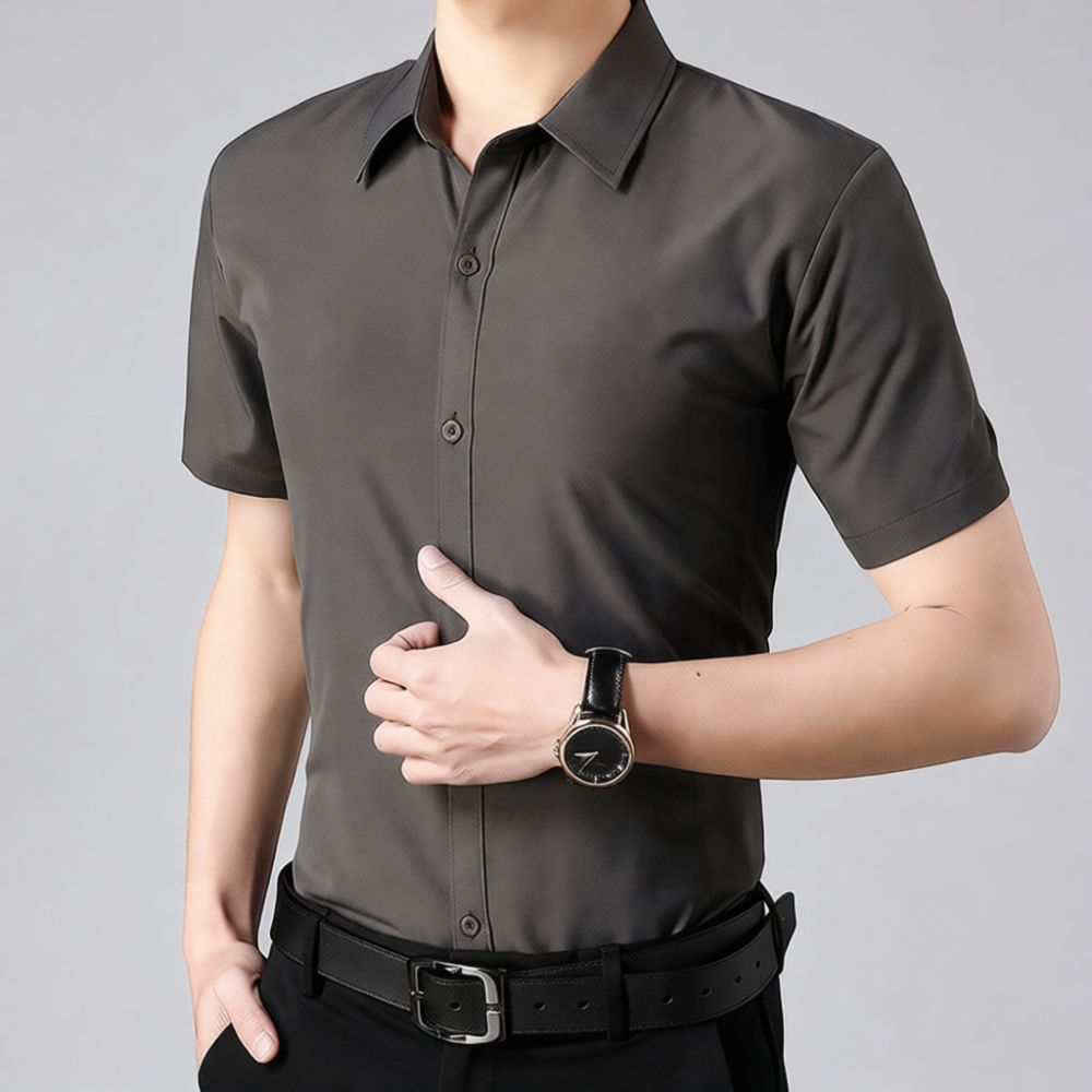 새로운 남성용 반팔 셔츠, 슬림핏, 단색, 비즈니스 캐 - Men Formal Office Wear Shirts 리뷰 및 가격