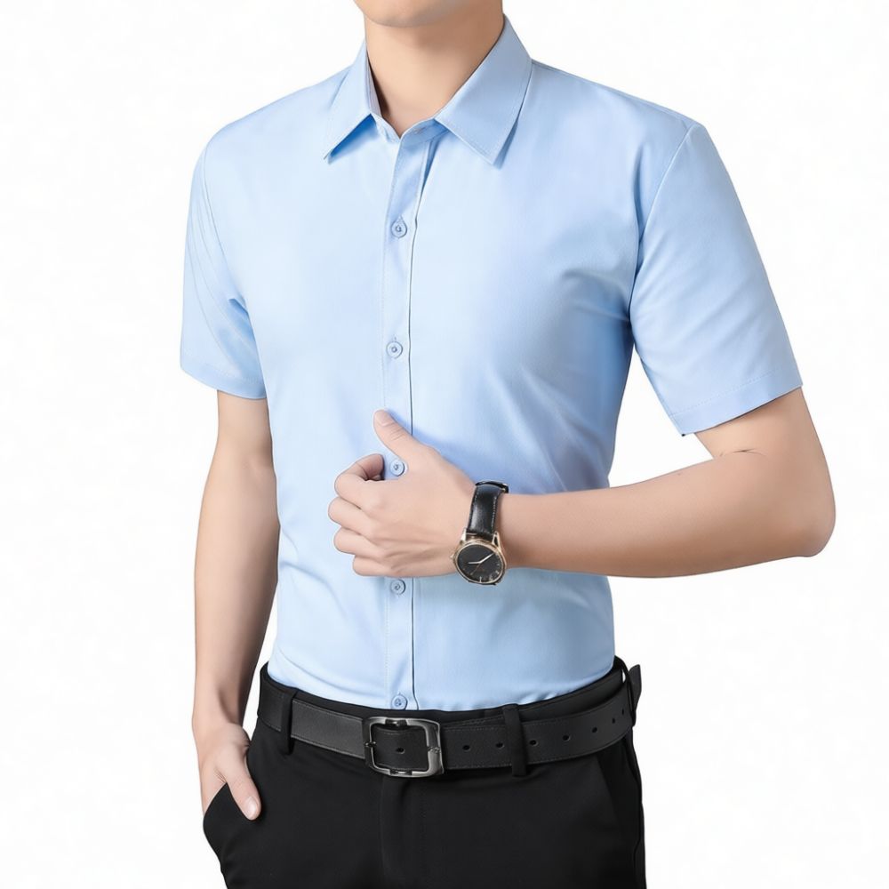 새로운 남성용 반팔 셔츠, 슬림핏, 단색, 비즈니스 캐 - Men Formal Office Wear Shirts 리뷰 및 가격