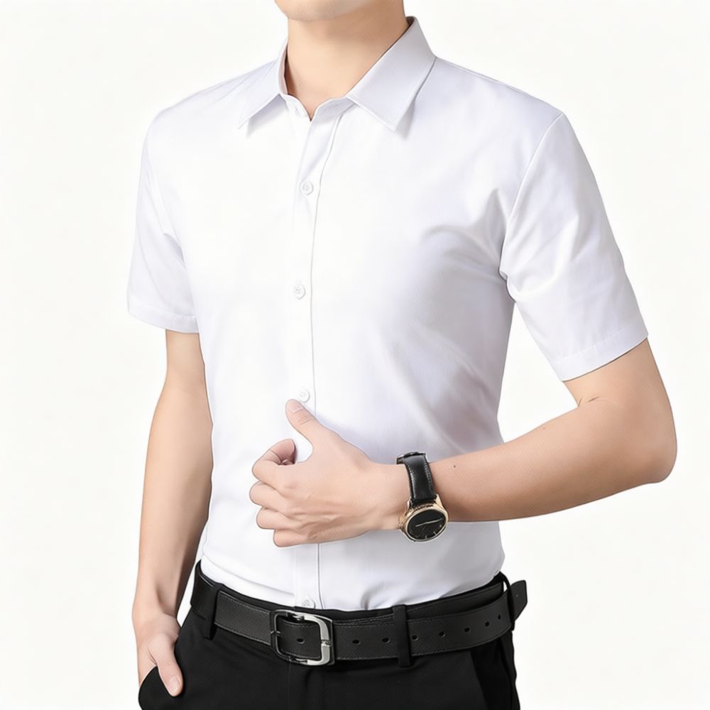 새로운 남성용 반팔 셔츠, 슬림핏, 단색, 비즈니스 캐 - Men Formal Office Wear Shirts 리뷰 및 가격