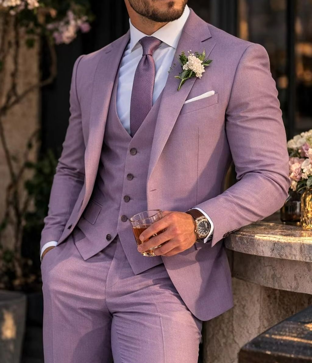 라벤더 3피스 남성 정장 라일락 슬림핏 싱글 브레스티드 - Men Formal Wear For Wedding 리뷰 및 가격