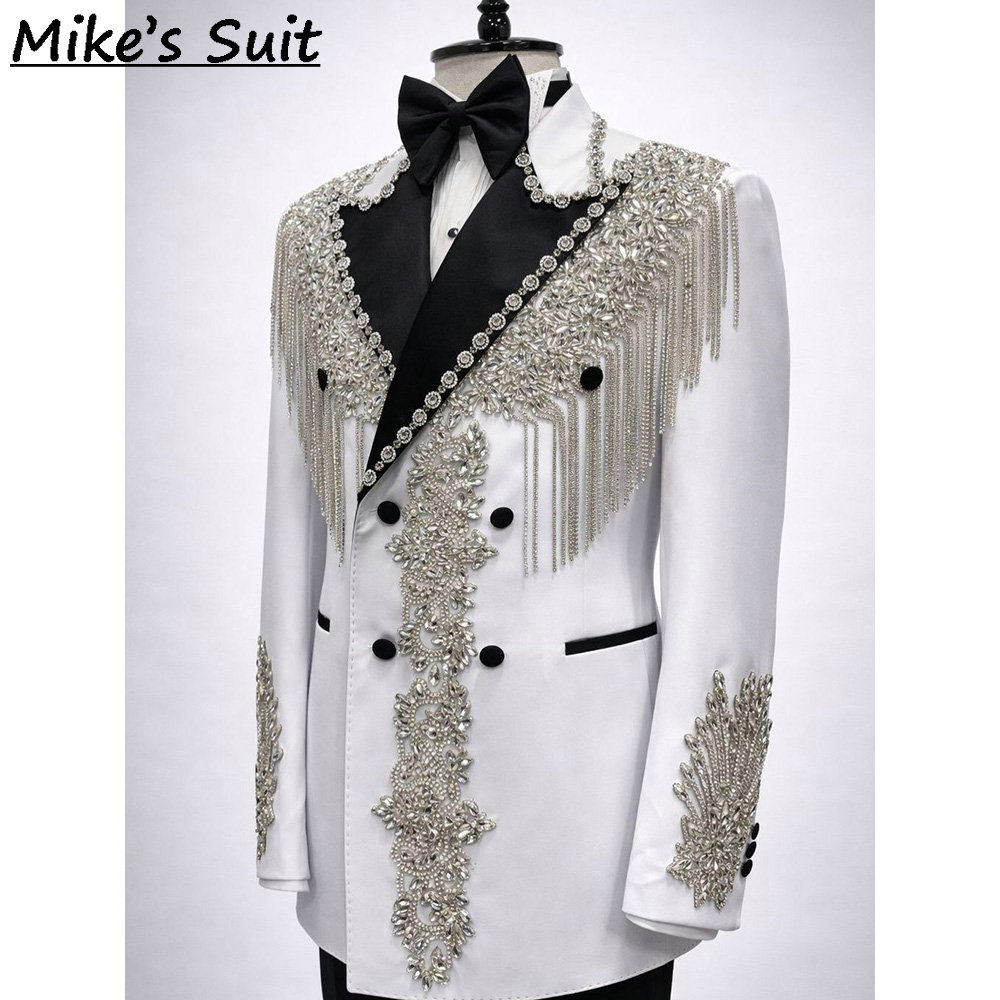 화이트 럭셔리 다이아몬드 비딩 태슬 2피스 남성 정장  - Men'S Formal Dinner Wear 리뷰 및 가격