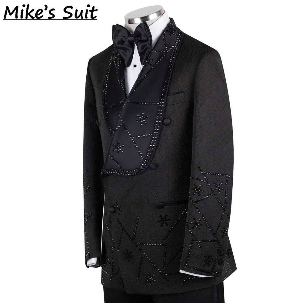 블랙 자카드 젬스 비딩 2피스 남성 정장 세트, 스타일 - Men'S Formal Dinner Wear 리뷰 및 가격