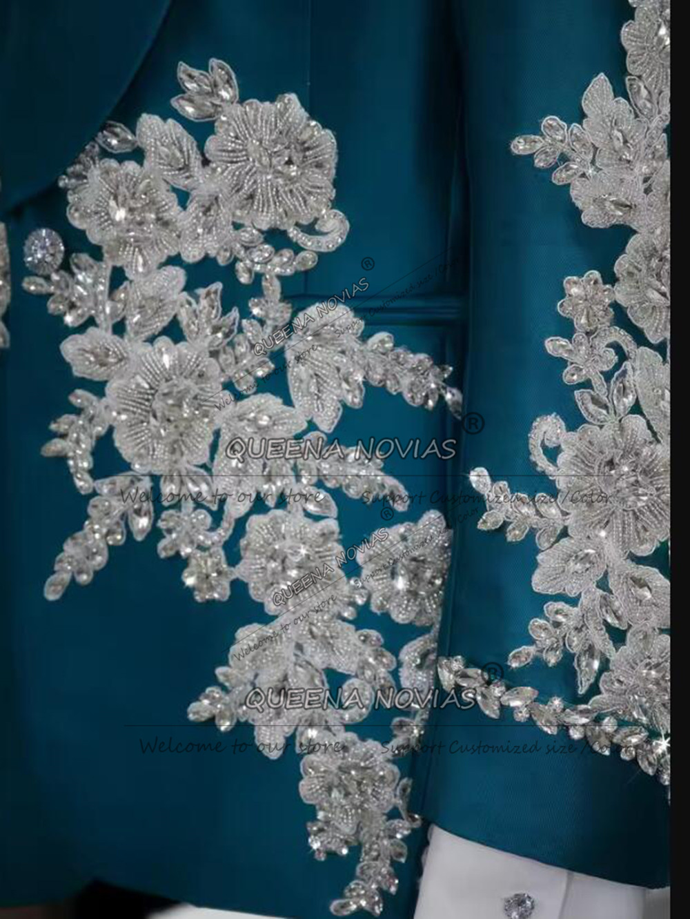 독점적인 신랑 예복 정장 비즈 스톤 아플리케 턱시도 의 - Men Formal Wear Green 리뷰 및 가격