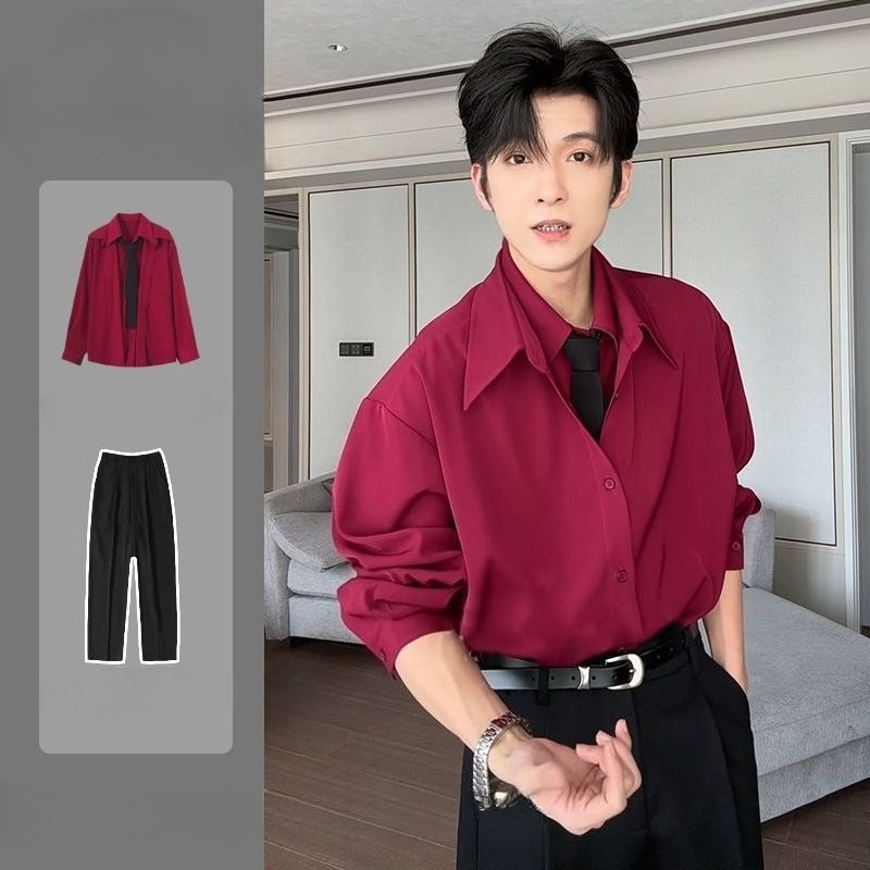 남성용 패치워크 긴팔 셔츠 투피스 세트 (가을 캐주얼룩 - Men Formal Office Wear Shirts 리뷰 및 가격