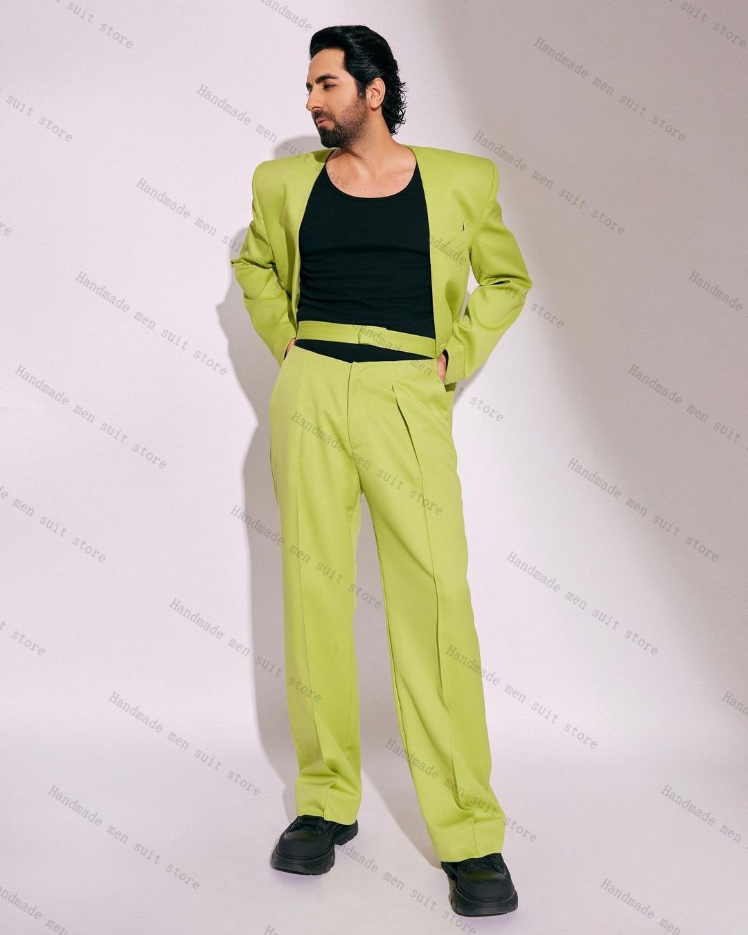 패션 그린 남성 정장 세트 2피스 블레이저+벨트 바지  - Men Formal Wear Green 리뷰 및 가격