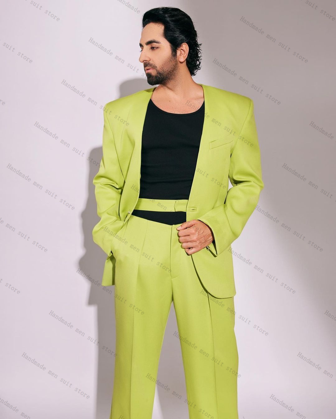 패션 그린 남성 정장 세트 2피스 블레이저+벨트 바지  - Men Formal Wear Green 리뷰 및 가격