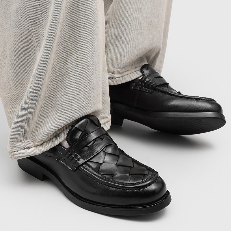 남성 수제 직조 페니 로퍼 블랙 낮은 굽 정장용 레트로 - Formal Men Daily Wear Shoes 리뷰 및 가격