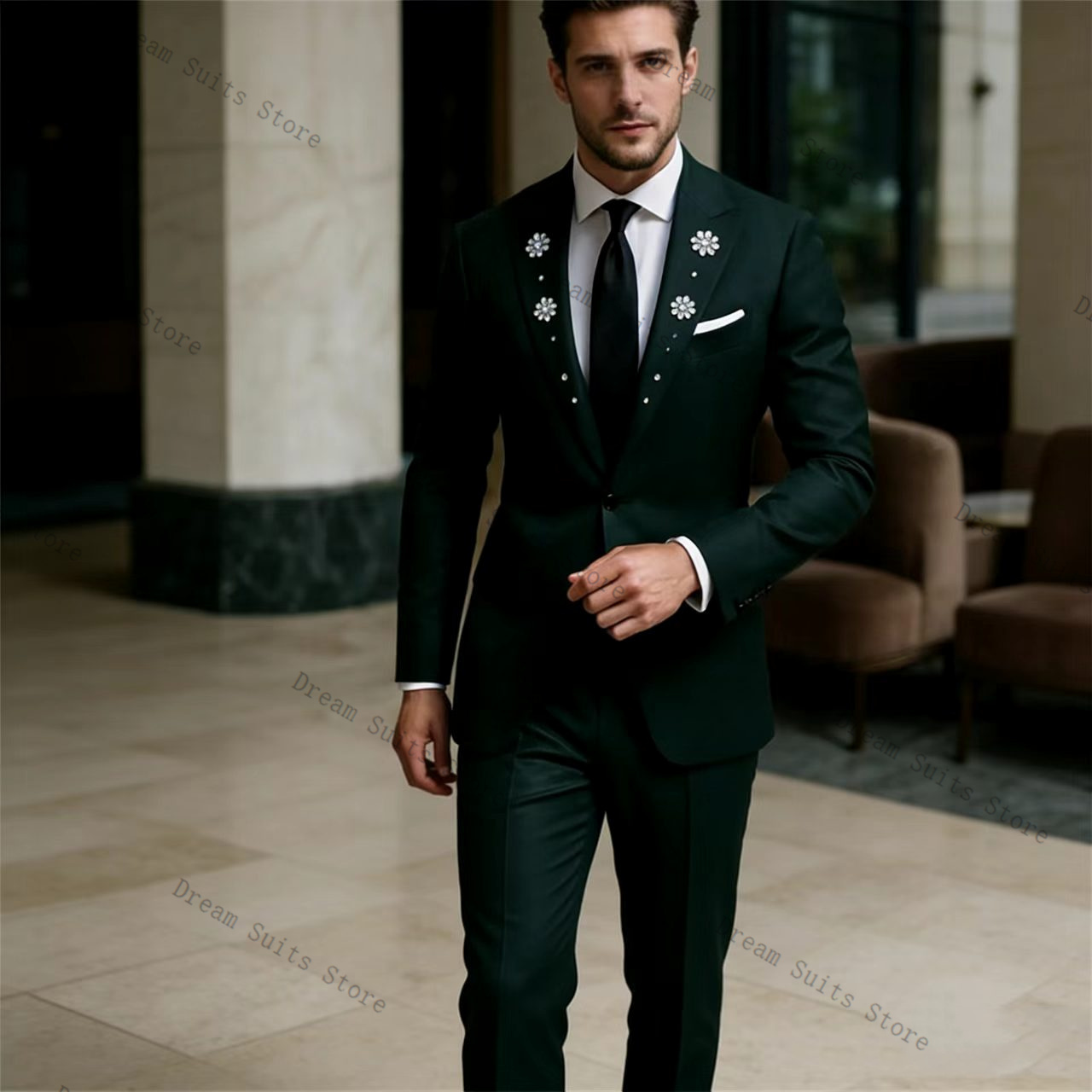 크리스탈 남성 정장 세트 2피스 그린 블레이저+바지 맞 - Men Formal Wear Green 리뷰 및 가격