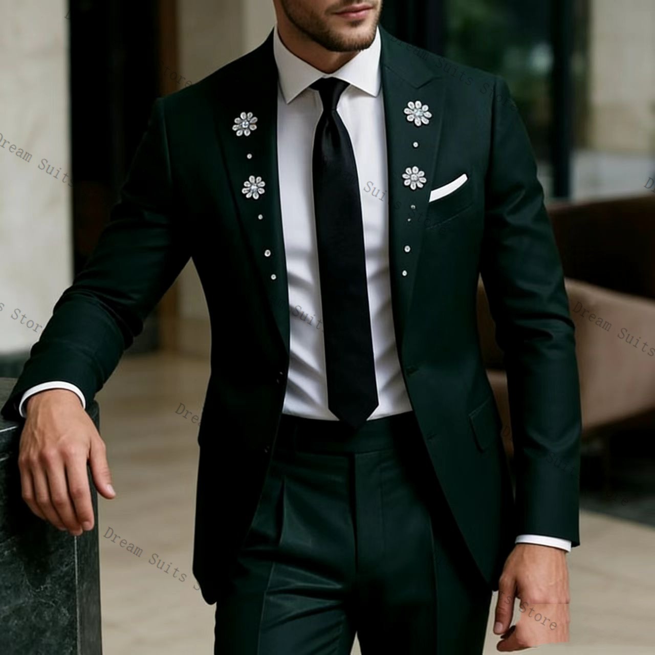 크리스탈 남성 정장 세트 2피스 그린 블레이저+바지 맞 - Men Formal Wear Green 리뷰 및 가격