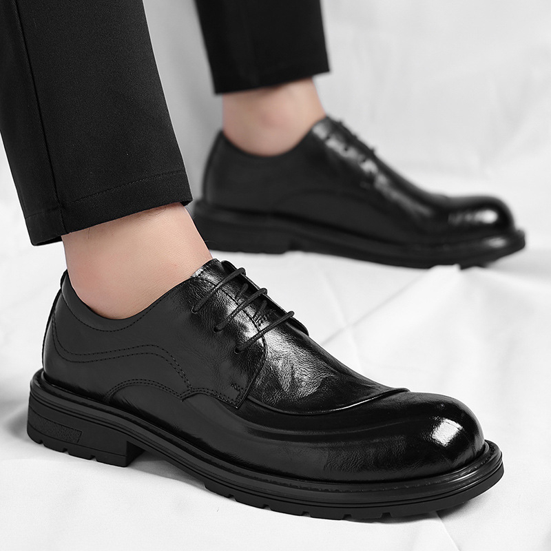 브라운 광택 가죽 레이스업 청키 솔 정장 비즈니스 오피 - Formal Men Daily Wear Shoes 리뷰 및 가격