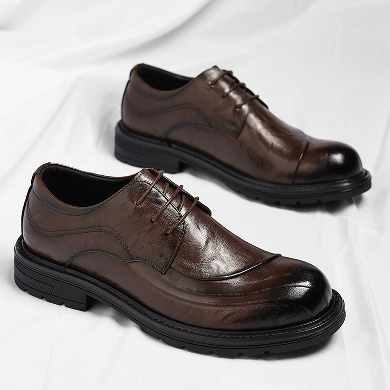 브라운 광택 가죽 레이스업 청키 솔 정장 비즈니스 오피 - Formal Men Daily Wear Shoes 리뷰 및 가격