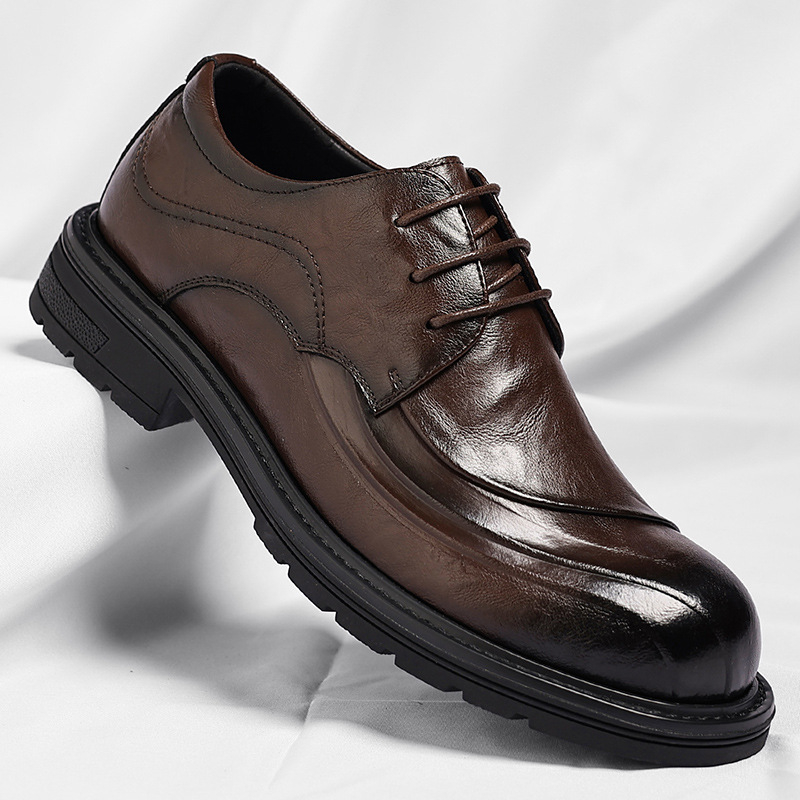 브라운 광택 가죽 레이스업 청키 솔 정장 비즈니스 오피 - Formal Men Daily Wear Shoes 리뷰 및 가격