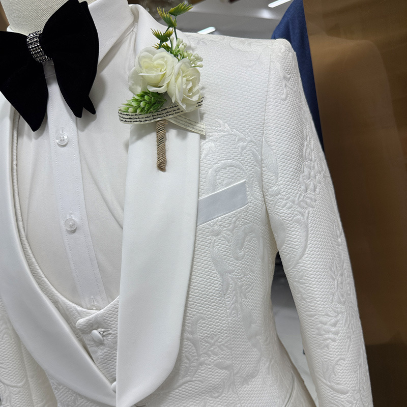 남성 웨딩 정장 화이트 3피스 세트 자카드 재킷 조끼  - Men Formal Wear Pants 리뷰 및 가격