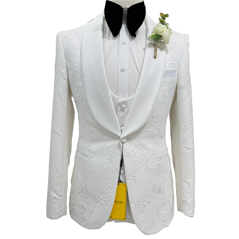 남성 웨딩 정장 화이트 3피스 세트 자카드 재킷 조끼  - Men Formal Wear Pants 리뷰 및 가격