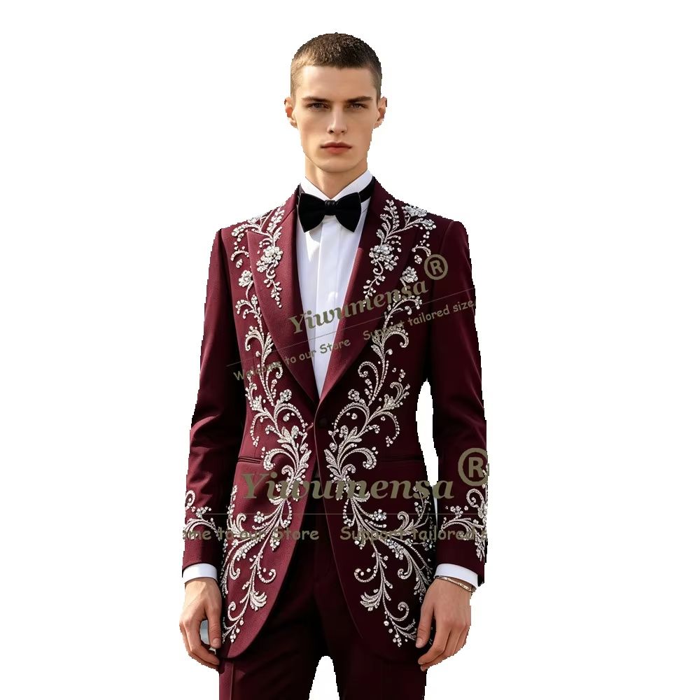 럭셔리 크리스탈 비딩 수트 남성 2피스 세트 롱 재킷  - Men'S Formal Dinner Wear 리뷰 및 가격