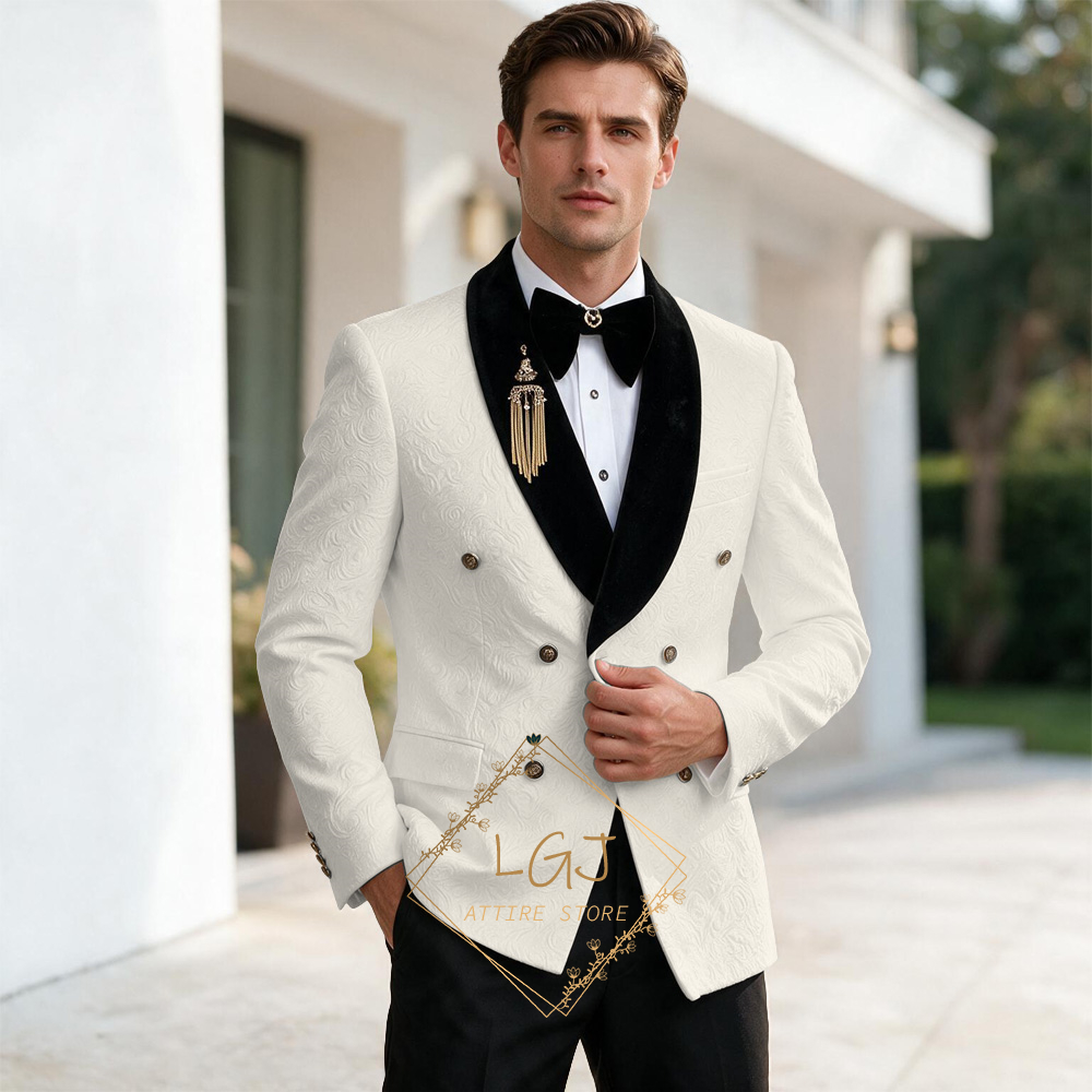 럭셔리 남성용 2피스 엠보싱 자카드 디너 재킷 세트,  - Men'S Formal Dinner Wear 리뷰 및 가격