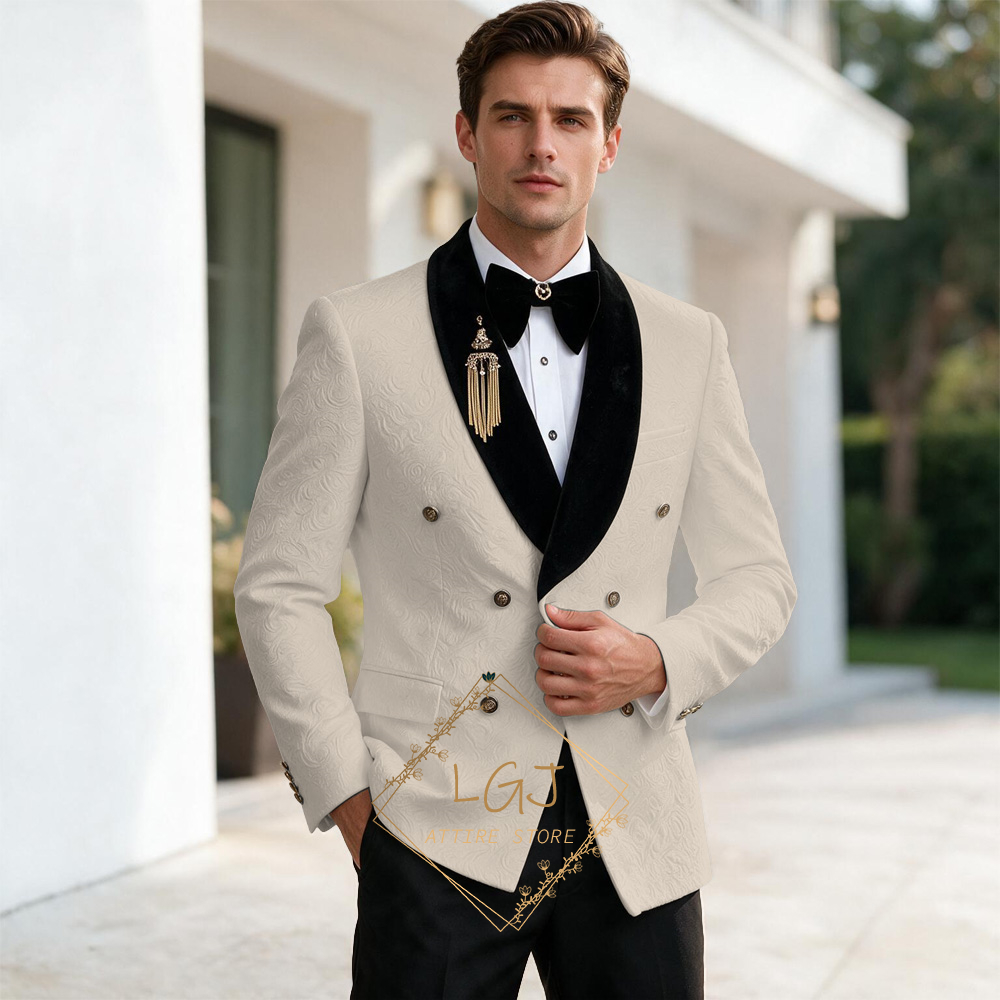 럭셔리 남성용 2피스 엠보싱 자카드 디너 재킷 세트,  - Men'S Formal Dinner Wear 리뷰 및 가격