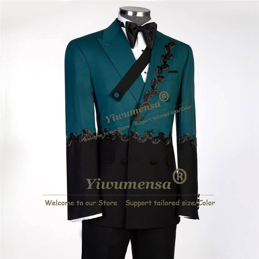 유니크한 디자인 남성용 투톤 재킷 팬츠 세트, 블랙 비 - Men Formal Wear For Wedding 리뷰 및 가격