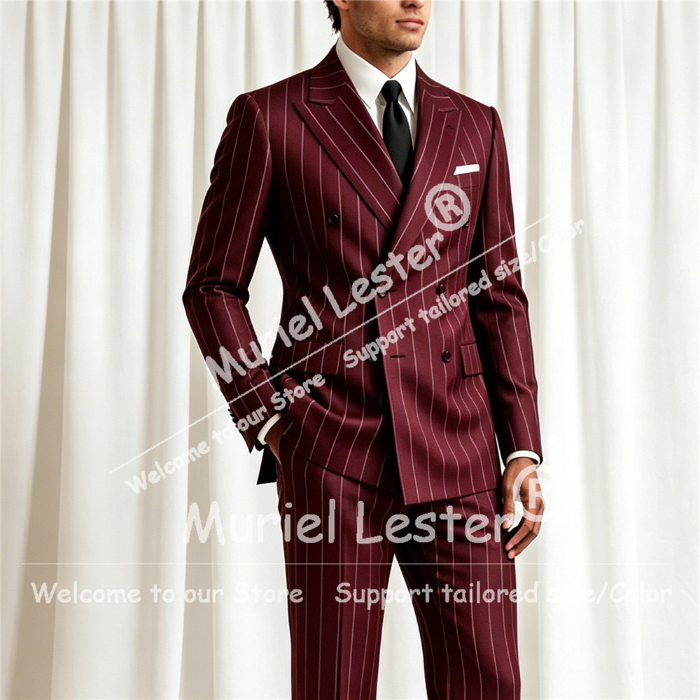 우아한 스트라이프 수트 남성 2피스 세트 더블 브레스티 - Men'S Style Formal Wear 리뷰 및 가격