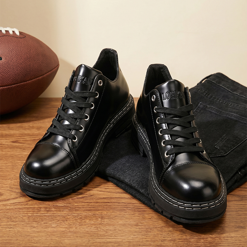 남성용 블랙 레이스업 가죽 신발 두꺼운 밑창 비즈니스  - Formal Men Daily Wear Shoes 리뷰 및 가격