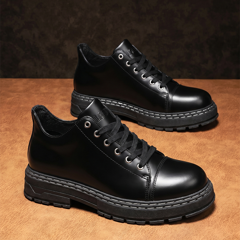 남성용 블랙 레이스업 가죽 신발 두꺼운 밑창 비즈니스  - Formal Men Daily Wear Shoes 리뷰 및 가격