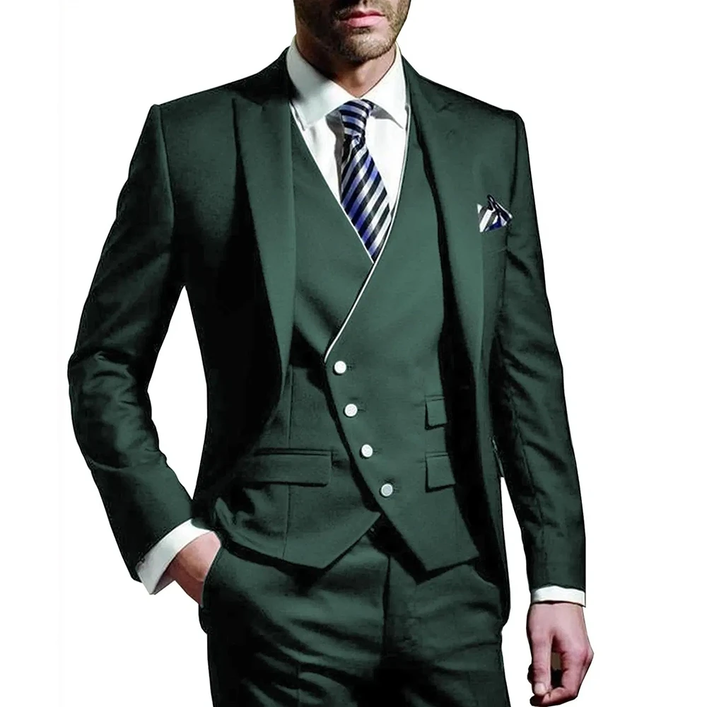 남성 정장 육군 녹색 3피스 신랑 의상 피크 라펠 웨딩 - Men Formal Wear Green 리뷰 및 가격