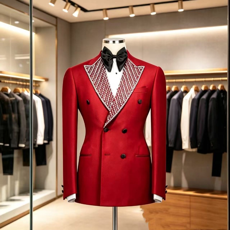 남성용 고급 슬림핏 웨딩 턱시도, 비즈 장식 더블 브레 - Men Formal Wear For Wedding 리뷰 및 가격