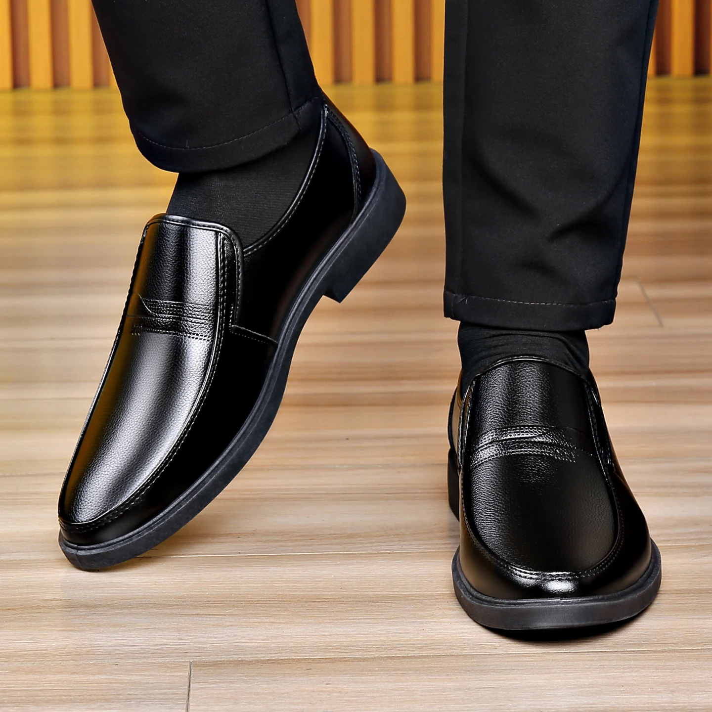 남성용 슬립온 비즈니스 가죽 구두 블랙 라운드 토 포멀 - Formal Men Daily Wear Shoes 리뷰 및 가격