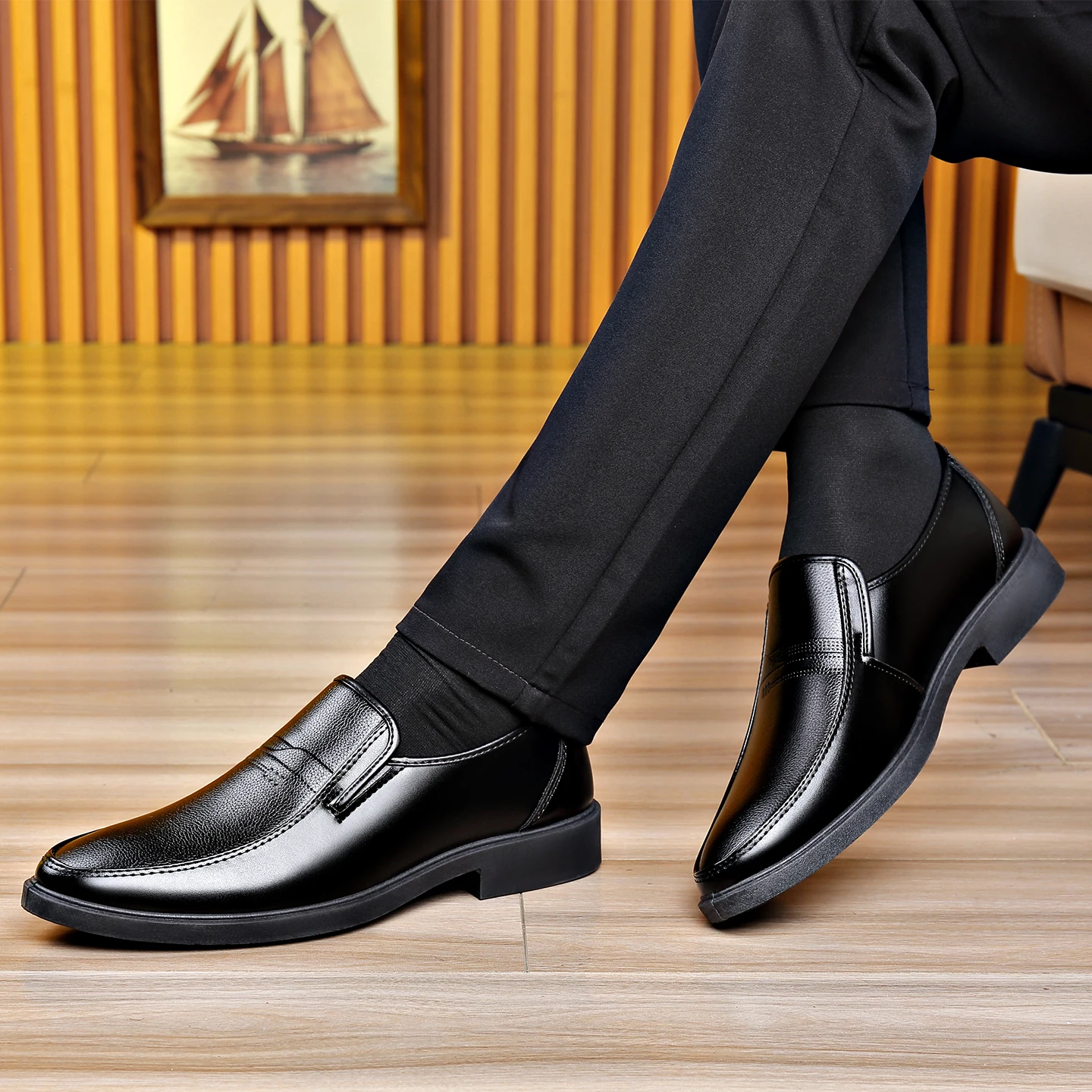 남성용 슬립온 비즈니스 가죽 구두 블랙 라운드 토 포멀 - Formal Men Daily Wear Shoes 리뷰 및 가격
