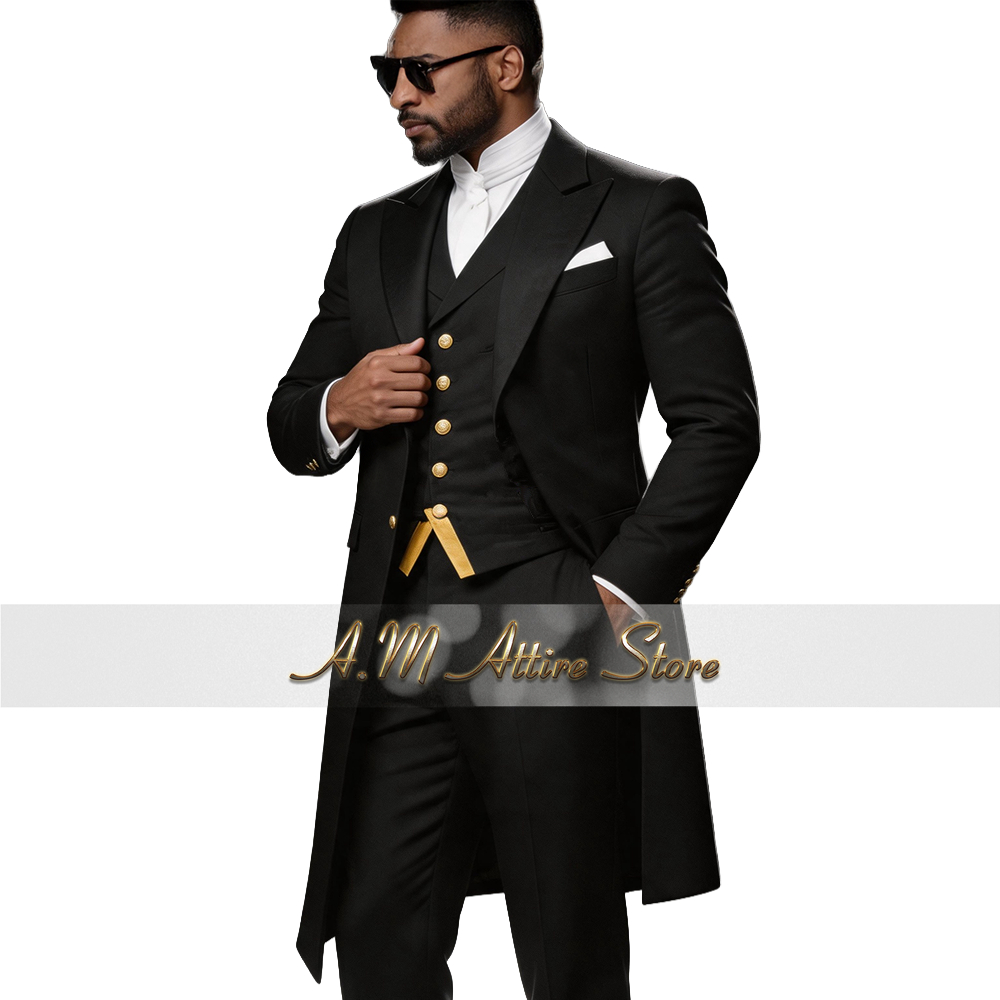 남성용 웨딩 수트 블루 3피스 롱 블레이저 조끼 바지  - Men Formal Wear Pants 리뷰 및 가격