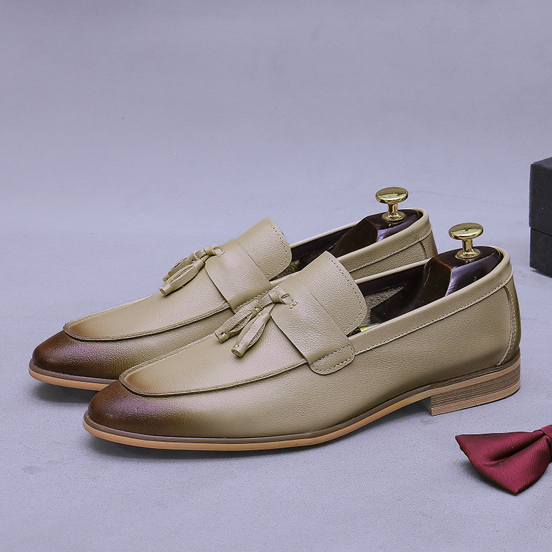 남성 태슬 가죽 로퍼 투톤 버니쉬 스퀘어 토 로우 블록 - Formal Men Daily Wear Shoes 리뷰 및 가격