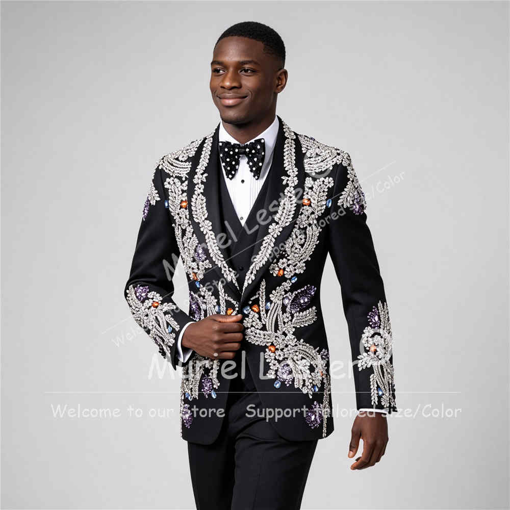 세련된 남성용 웨딩 턱시도 정장 3피스 세트, 반짝이는 - Men'S Formal Dinner Wear 리뷰 및 가격