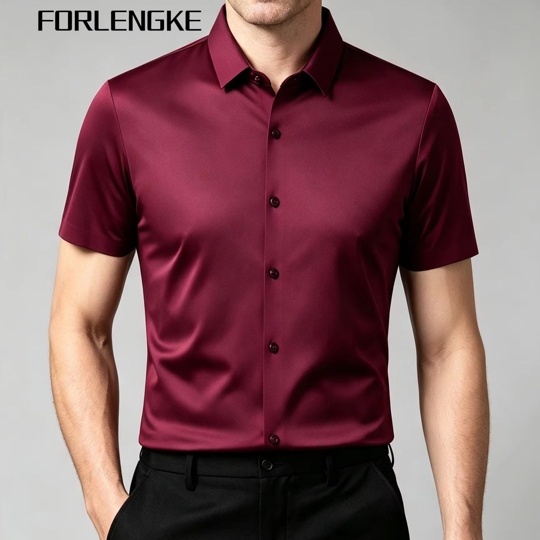 FORLENGKE 남성용 비즈니스 솔리드 반소매 셔츠, - Men Formal Office Wear Shirts 리뷰 및 가격
