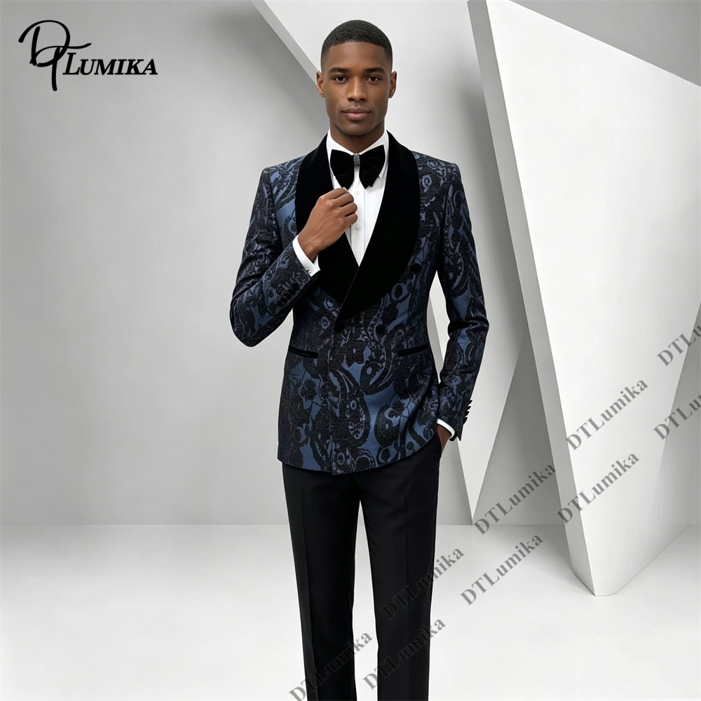 투피스 페이즐리 자카드 턱시도 수트 블랙 벨벳 숄 라펠 - Men Formal Wear With Blazer 리뷰 및 가격